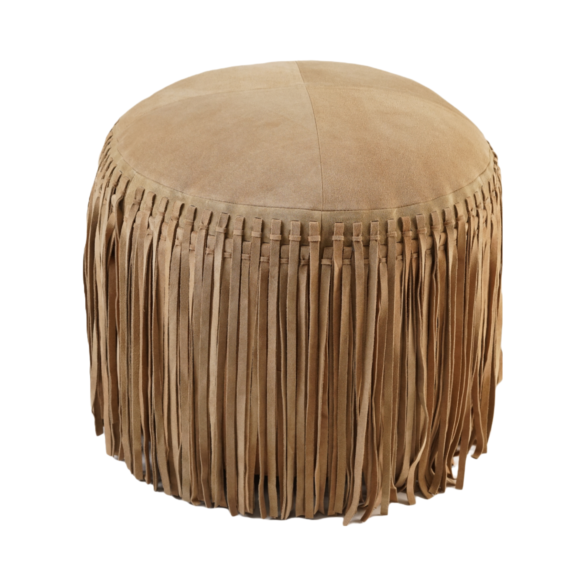 HAND TUFTED FRINGE SUEDE POUF KHAKI 20